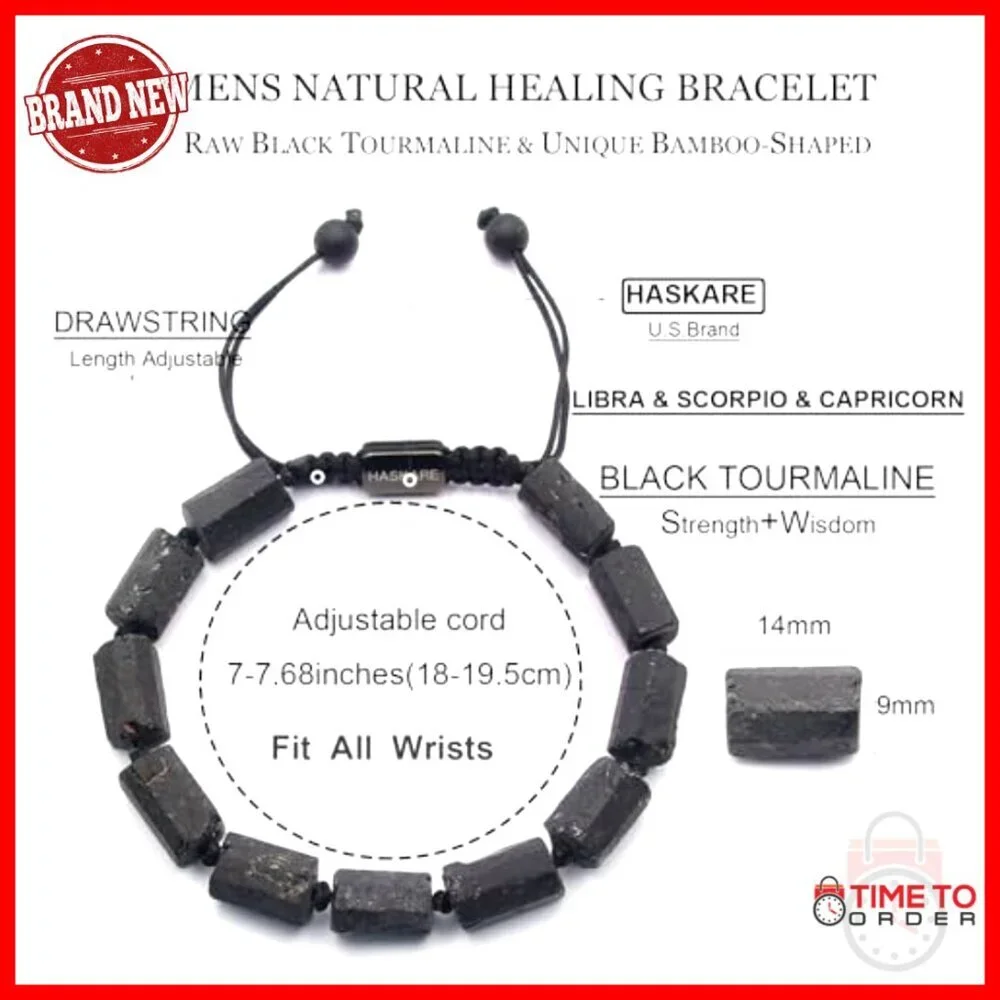 Men's Tourmaline Crystal Bracelet, Handmade Adjustable Healing Beads,